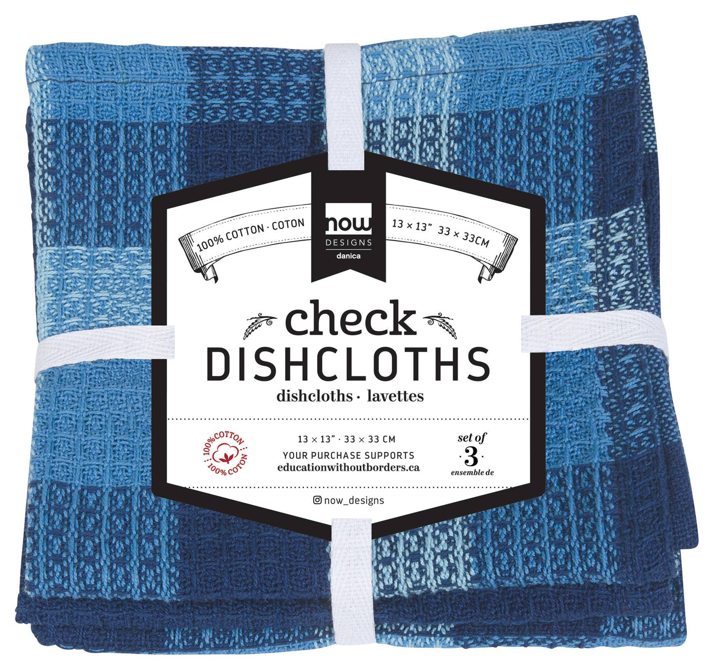 Check Indigo Waffle Dishcloths Set of 3