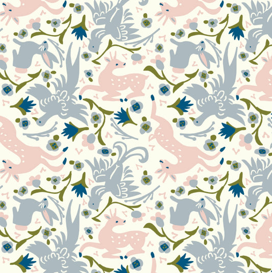 Birch Fabrics - Quilt-Weight Poplin - Organic Cotton Fabric - Gathering Cream - Enchanted Kingdom Collection by Kristen Balouch