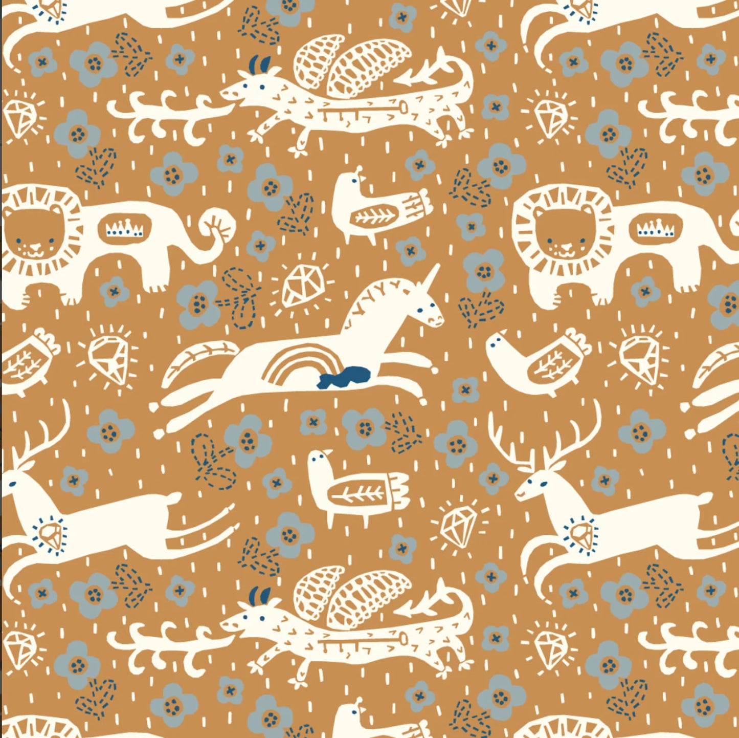 Key to the Kingdom Orange - Organic Quilt Cotton - Birch Fabrics - Designer Kristen Balouch - Collection Enchanted Kingdom