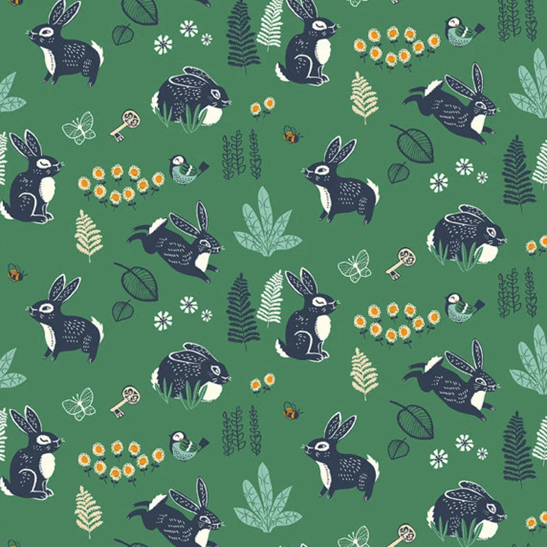 Miriam Bos - Bunny Hop Green - The Hidden Garden - Birch Fabrics - Organic Quilt Cotton