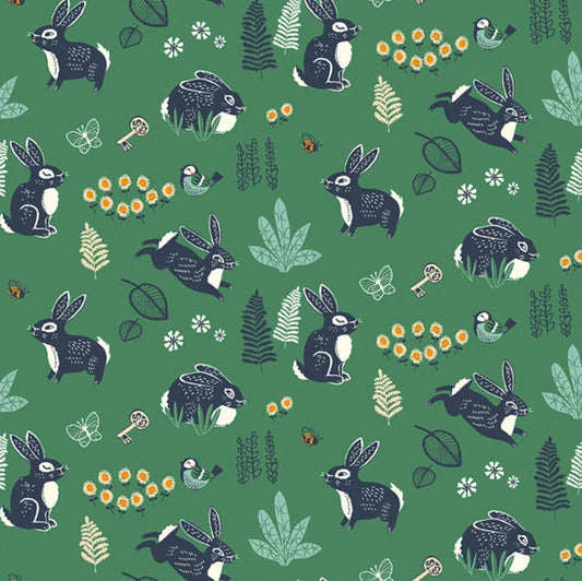 Miriam Bos - Bunny Hop Green - The Hidden Garden - Birch Fabrics - Organic Quilt Cotton