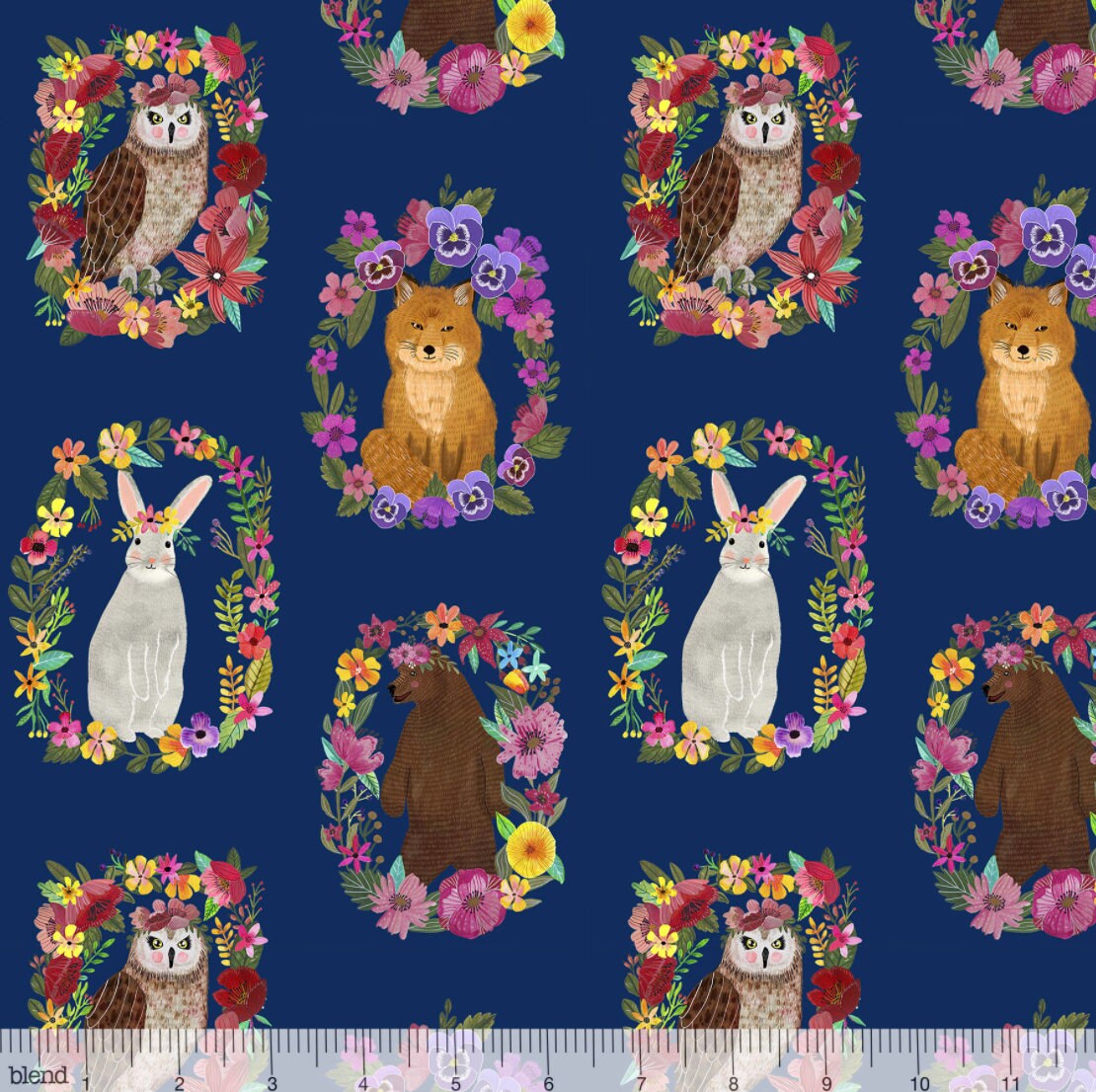 Mia Charro, Woodland Rings Navy, Quilting Weight Cotton, Blend Fabrics, Collection Forest Friends