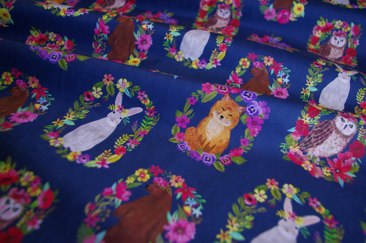Mia Charro, Woodland Rings Navy, Quilting Weight Cotton, Blend Fabrics, Collection Forest Friends