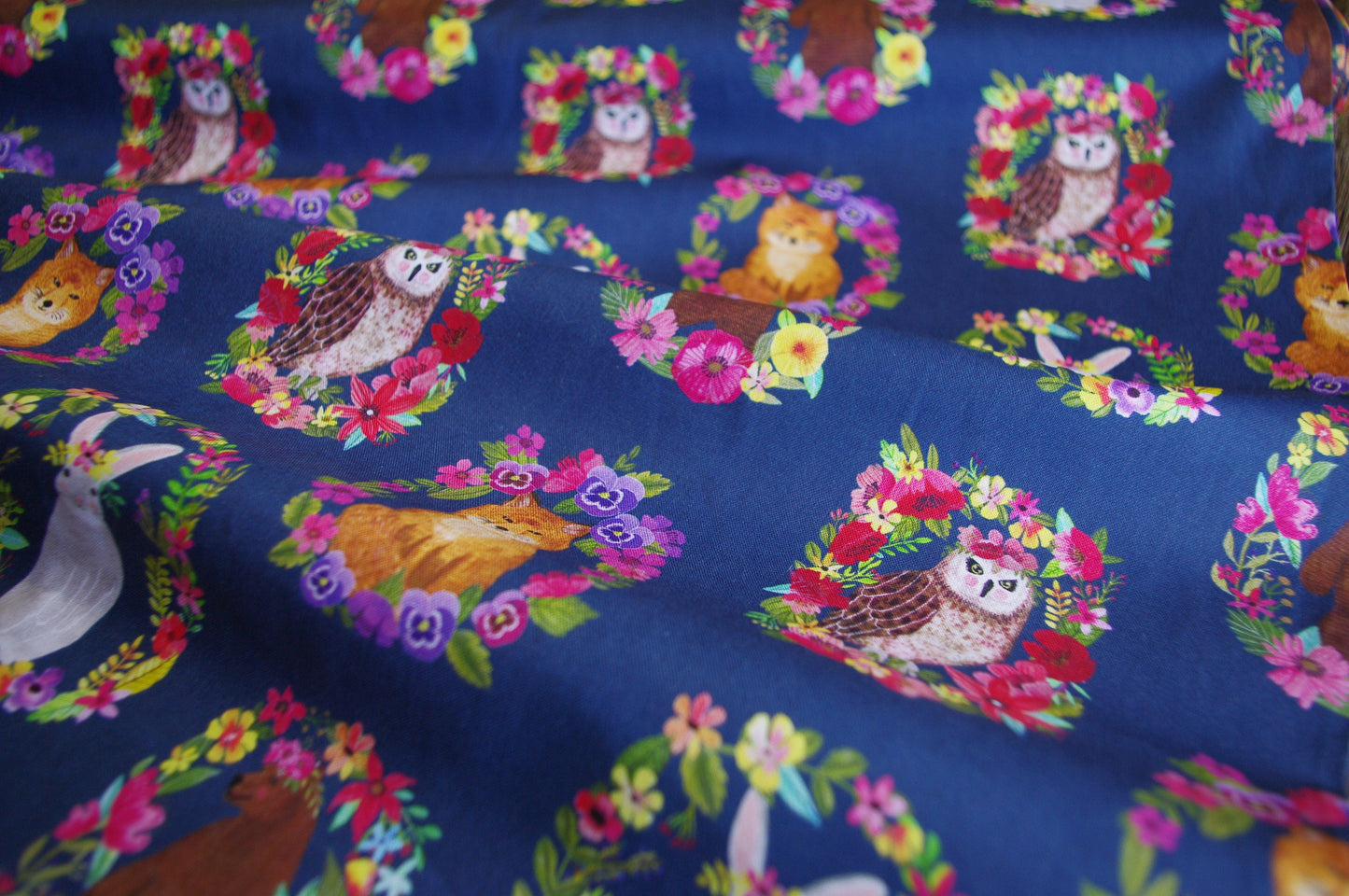 Mia Charro, Woodland Rings Navy, Quilting Weight Cotton, Blend Fabrics, Collection Forest Friends