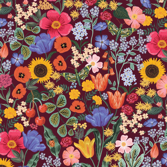 Rifle Paper Co. -  Curio - Blossom - Burgundy Digiprint Fabric-  Cotton+Steel