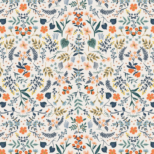 Rifle Paper Co. -  Bon Voyage - Wildwood White Metallic Fabric -  Cotton+Steel