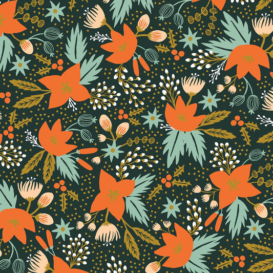 Rifle Paper Co. -  Poinsettia - Evergreen Metallic Fabric - Holiday Classics -  Cotton+Steel