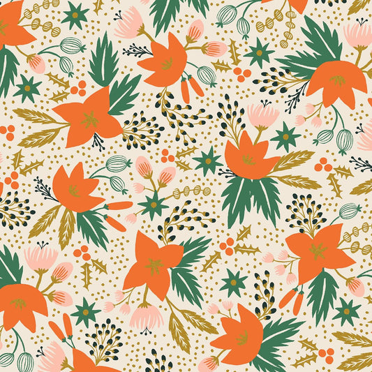 Rifle Paper Co. -  Poinsettia - Cream Metallic Fabric - Holiday Classics -  Cotton+Steel