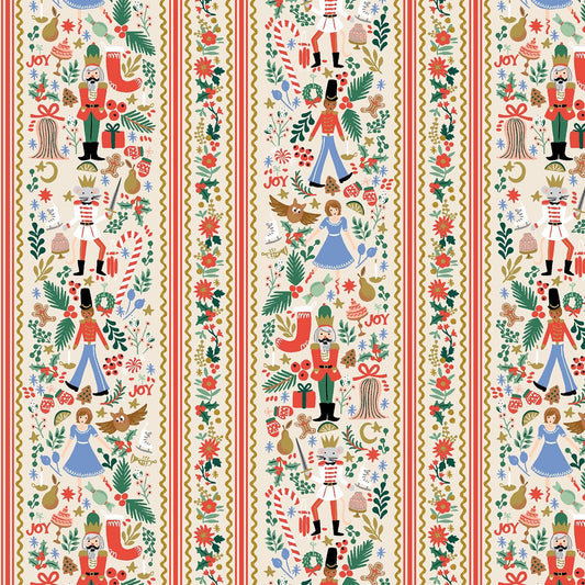 Rifle Paper Co. - Holly Jolly Nutcracker - Cream And Metallic Gold Metallic Fabric - Holiday Classics -  Cotton+Steel