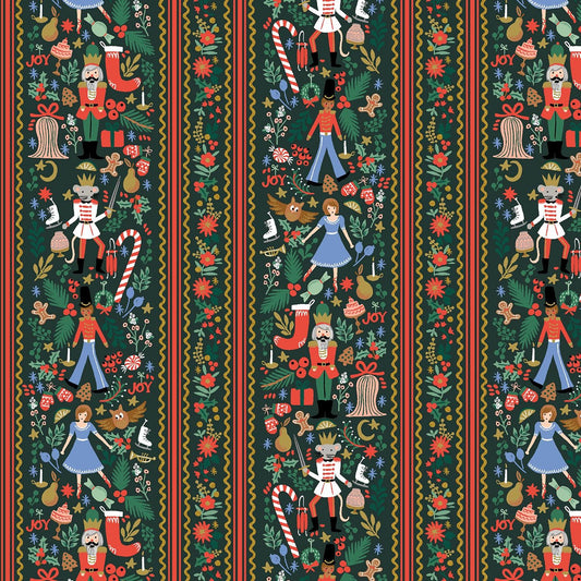 Rifle Paper Co. - Holly Jolly Nutcracker - Evergreen And Metallic Gold Metallic Fabric - Holiday Classics -  Cotton+Steel