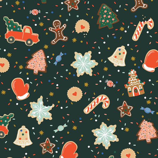 Rifle Paper Co. -  Christmas Cookies - Evergreen Metallic Fabric - Holiday Classics -  Cotton+Steel