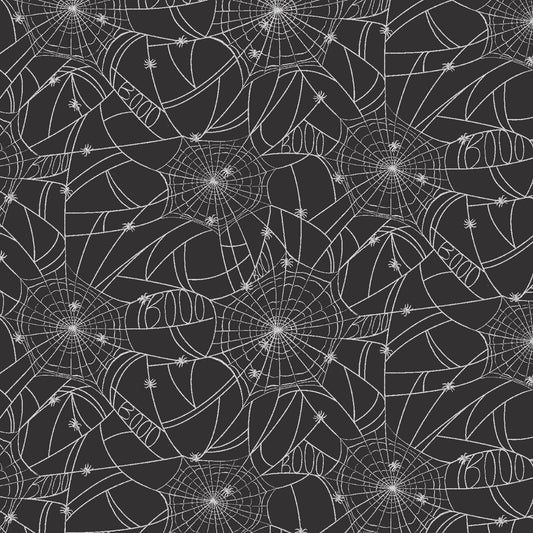 Rifle Paper Co. - Spider Webs - Black & Metallic Silver Metallic Fabric - Halloween -  Cotton+Steel