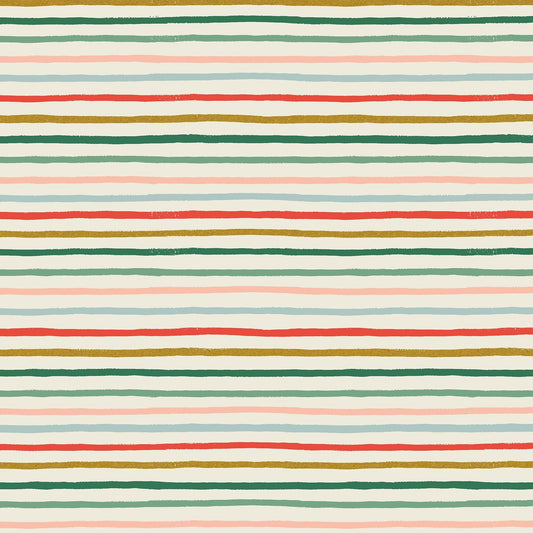 Rifle Paper Co. - Festive Stripe - Multi Metallic Fabric - Holiday Classics -  Cotton+Steel