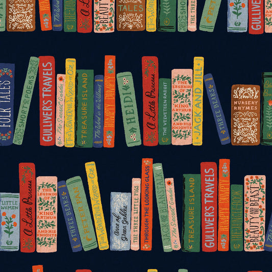 Rifle Paper Co. -  Curio - Book Club - Navy Canvas Metallic Fabric -  Cotton+Steel
