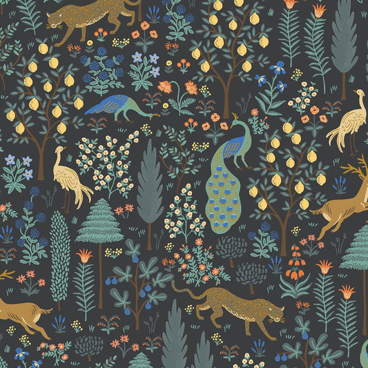 Rifle Paper Co. - Camont - Menagerie - Black Metallic Fabric -  Cotton+Steel