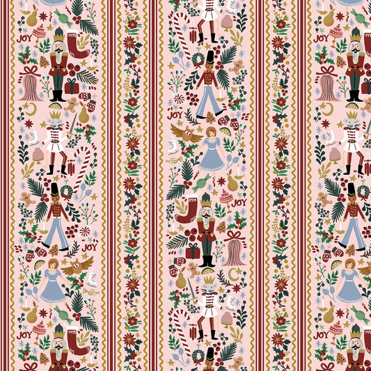 Rifle Paper Co. - Holly Jolly Nutcracker - Blush And Metallic Gold Metallic Fabric - Holiday Classics -  Cotton+Steel
