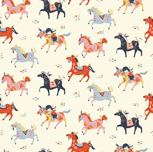 By the Yard - Organic Cotton Fabric - Wild Horses - Wildland Collection by Miriam Bos