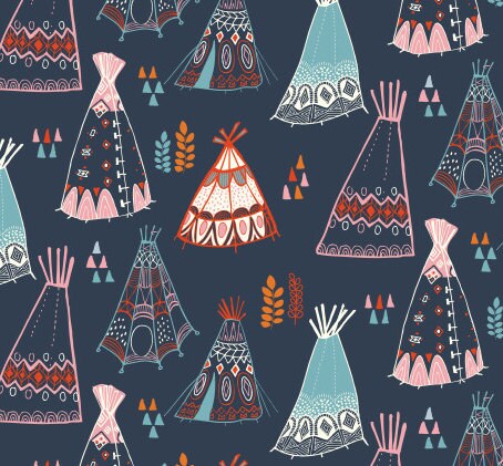 Quilt-Weight Poplin - Organic Cotton Fabric - Teepees Dusk - Wildland Collection by Miriam Bos